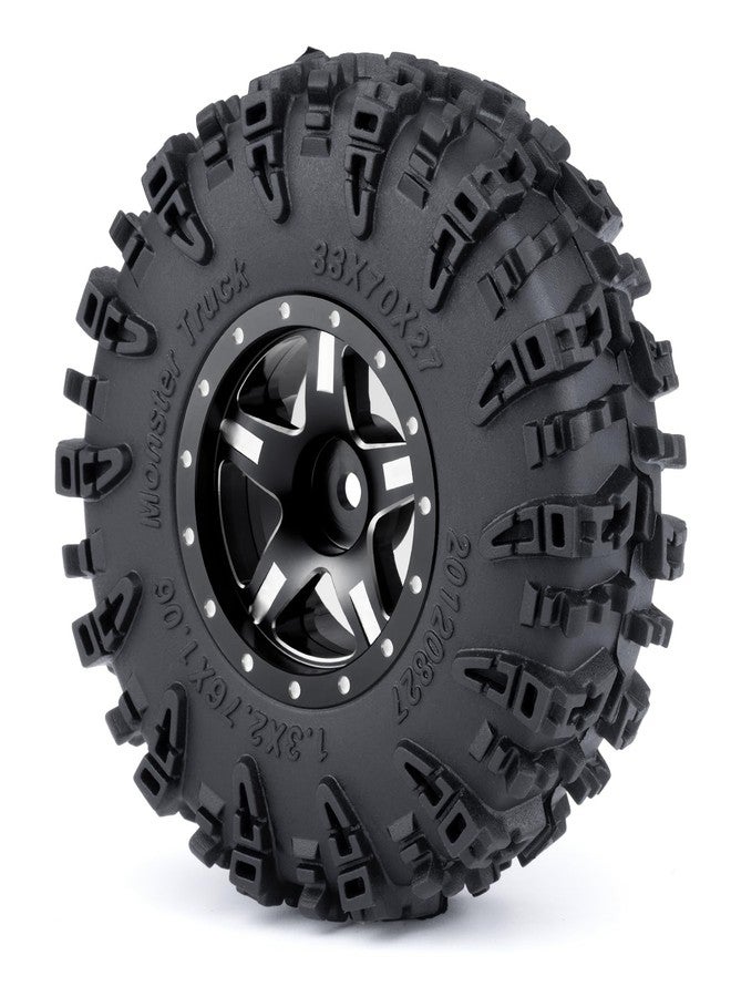 JGGZONE 4PCS 1.3" Beadlock Wheel Tires Set Aluminum 1.3inch 5-Spoke Beadlock Wheel Hub Wheel Rim 7mm Hex ＆ 70mm/2.76inch Rubber Crawler Tires for 1/18 1/24 RC Crawler Car SCX24 TRX4M (Black) - Image 3